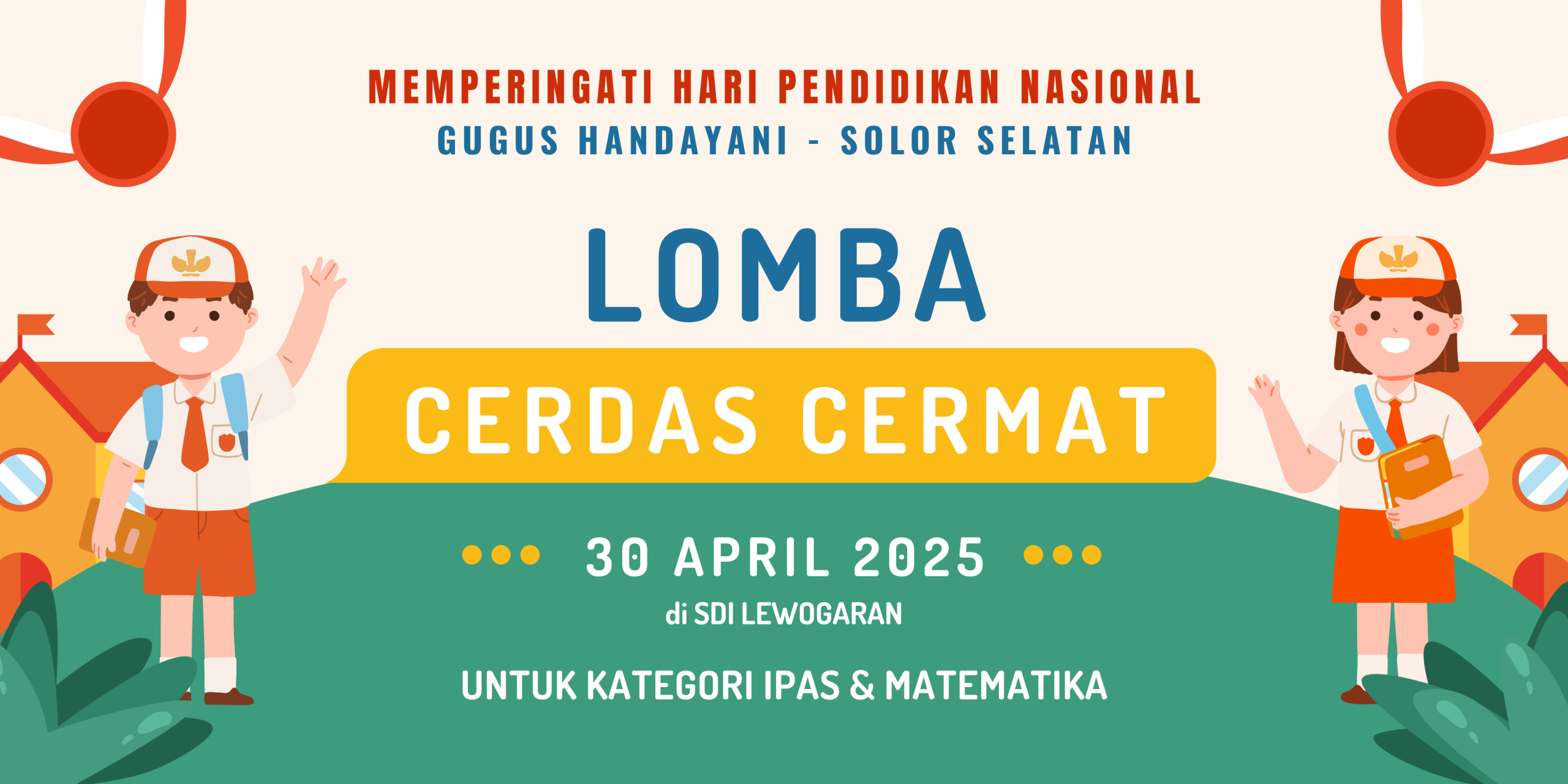 Spanduk Hari Pendidikan Nasional Ilustratif Hijau dan Kuning